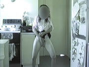 Shy girl lifts dress shows her hairy pussy