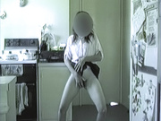 Shy girl lifts dress shows her hairy pussy