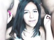 Hot beautiful Latin girl licking dirty pussy cums on mouse