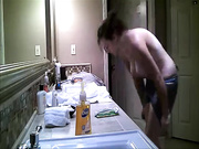hairy sister undressing in bathroom