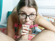 Isla White - Glasses and Pigtails Blowjob and Facial
