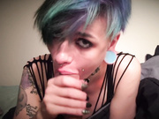 SEXY TEEN TATTOOED BLUE HAIR PUNK KAT MAYHEM BLOWJOB FOOTJOB EDGE PLAY POV 1080p