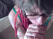 Tattooed Dreaded Teen In Glasses Gives Great Sensual Blowjob + Gets Facial 1080p