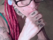 Tattooed Dreaded Teen In Glasses Gives Great Sensual Blowjob + Gets Facial 1080p