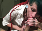 Busty Tattooed Schoolgirl Sucks + Fucks In White Stockings + Gets Creampie 1080p