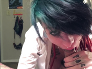 Busty Tattooed Schoolgirl Sucks + Fucks In White Stockings + Gets Creampie 1080p