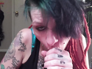 Tattooed Pierced Babe Sucks + Worships Dick W Kisses + Swallows Huge Load 1080p