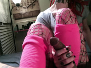 Teen In Pink Legwarmers + Fishnets Gives Sensual Footjob BJ + Sucks It Dry 1080p