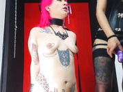Tattooed Bitch "tortures" pink haired babe