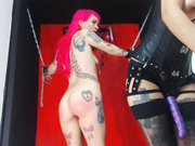 Tattooed Bitch "tortures" pink haired babe