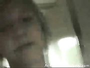 Blonde babe sucks cock on the train