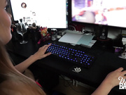 Horny gamer girl rides dildo sucks and gets fucked while playing
