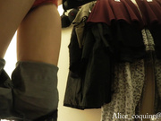 Fitting room  trying on lingerie and swallowing cum