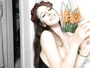 Young Audrey blows and licks dildo