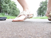Sweet teen - Masturbation on the road with rain