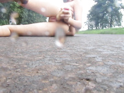 Sweet teen - Masturbation on the road with rain