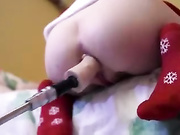 she is an anal christmas elf with a machine