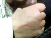 Skanky addict gives blowjob for cash