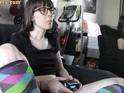 Hot girlfriend filling her hairy pussy