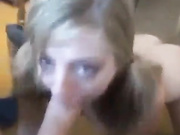 Blonde teen sucking huge cock