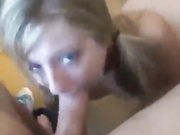 Blonde teen sucking huge cock