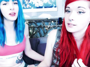 Blue Hair Emo Tranny Fucking her Lesbian Friend on Cam