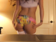 Hot teen in white stockings twerking